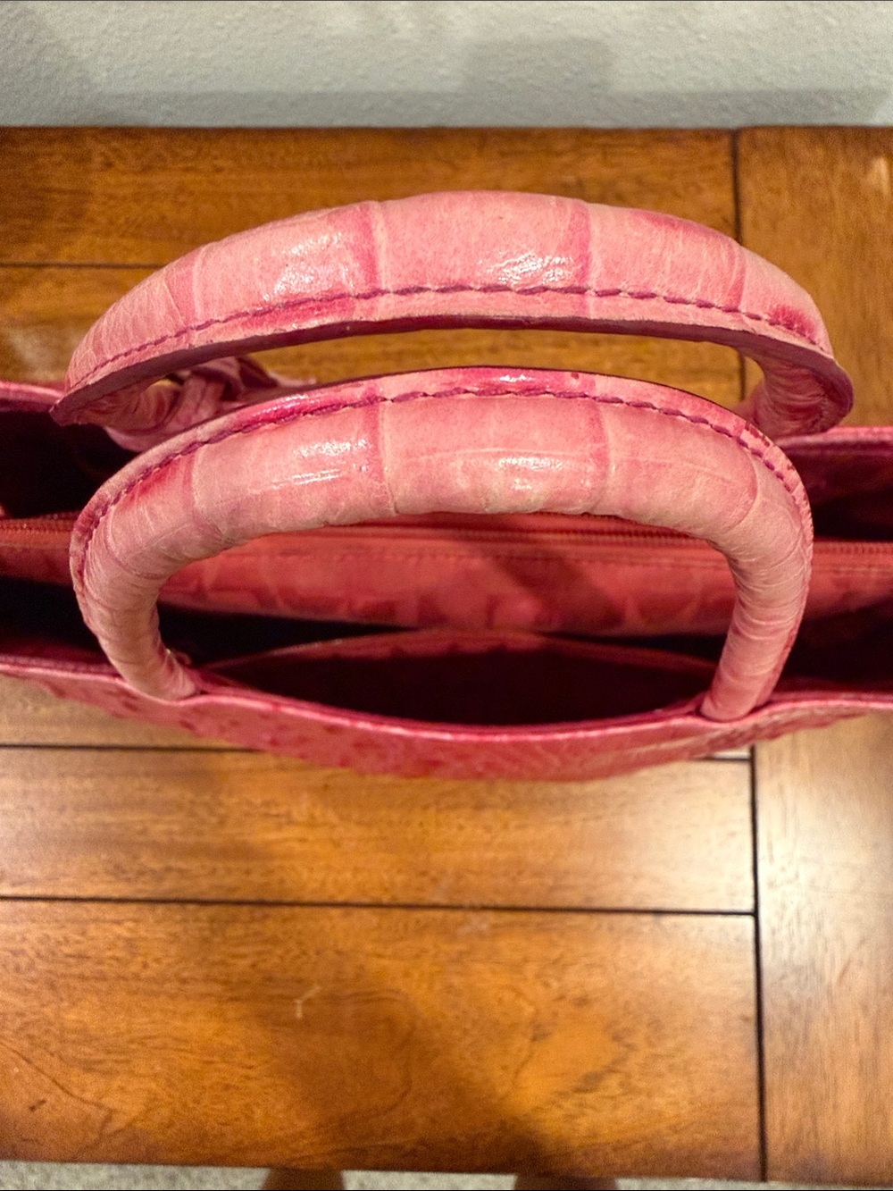 Furla Pink Crocodile-embossed leather Tote Bag rare - Picture 4 of 15